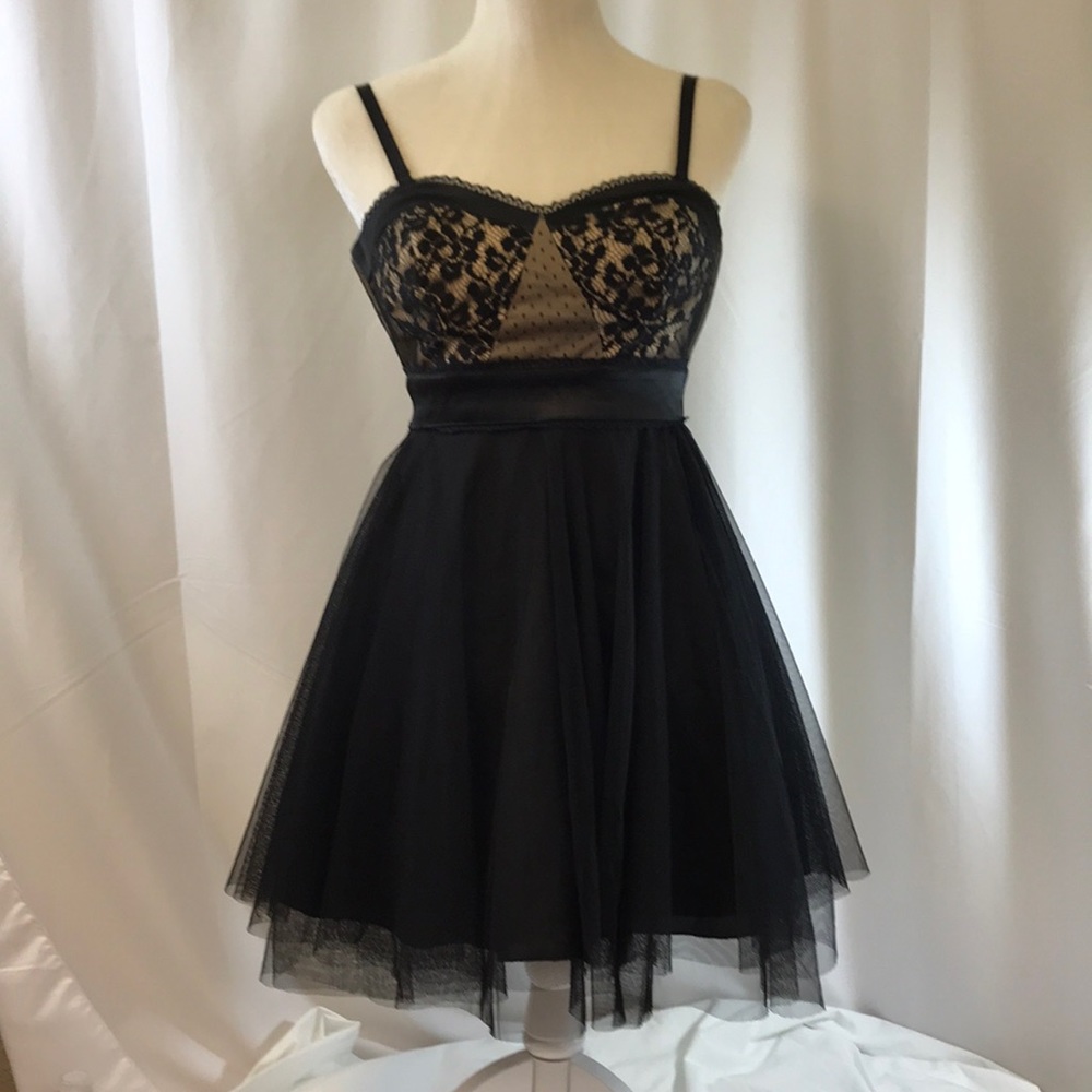 Teeze Me Black Tulle & Lace Dress Blush Backing 3 - Picture 1 of 7